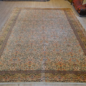 Large Vintage Turkish Wool Rug: Handwoven Oversize Carpet (11.5 x 7.3 ft)