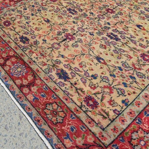 Vintage Turkish Rug: Handwoven Wool Carpet, Floral Design (5.7 x 3.6 ft)