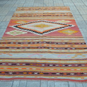 Vintage Turkish Kilim Rug: Handwoven Wool Carpet (9.9 x 6.3 ft)