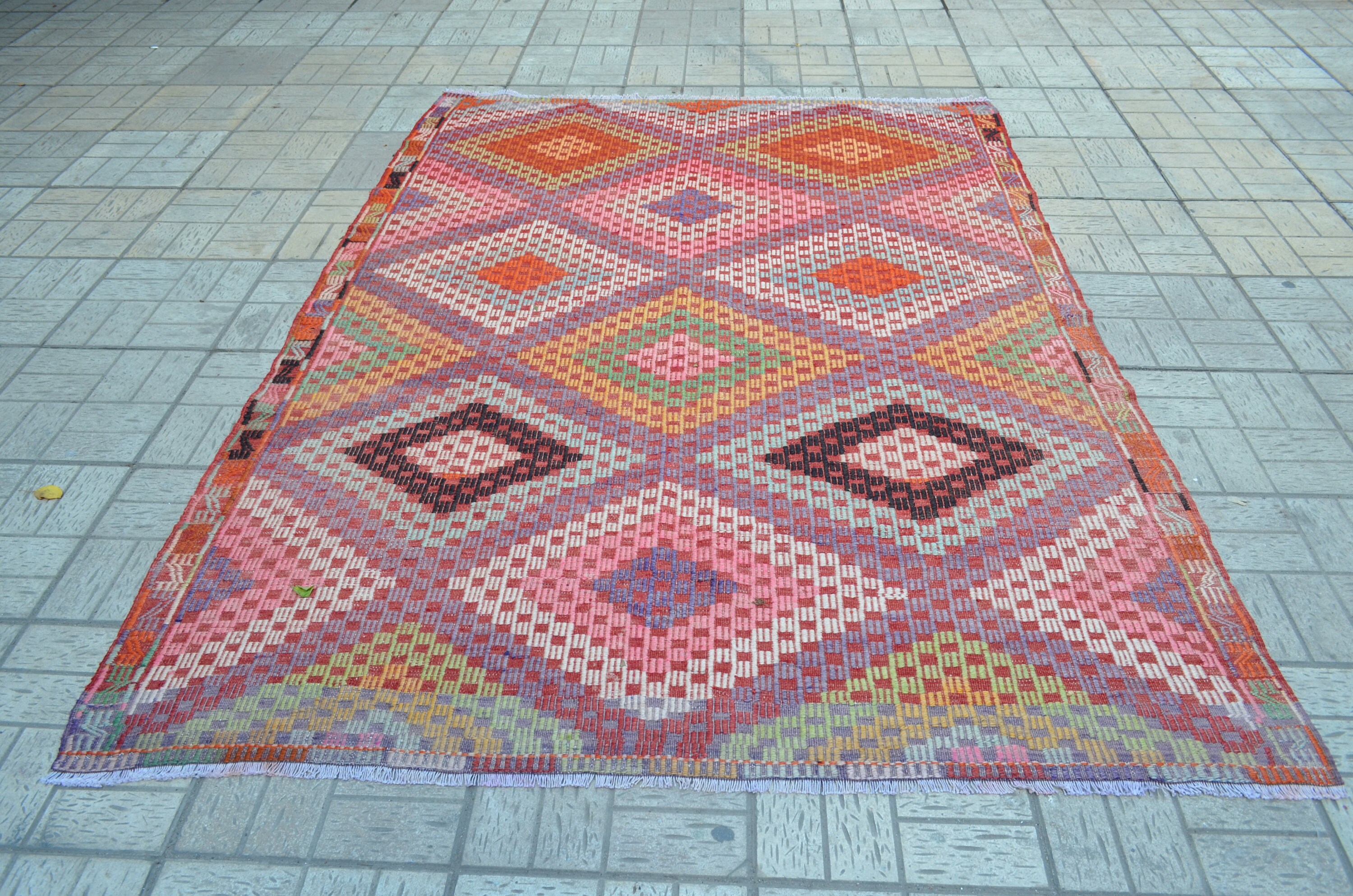 Vintage Turkish Kilim Rug: Handwoven Wool Tribal Design (8.3 x 6.1 ft)
