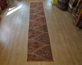 Pastel kilim.  Kilim runner. Runner. Vintage kilim runner. Turkish handmade kilim. Kilim rug. Free shipping. 11.8 x 2.3 feet.