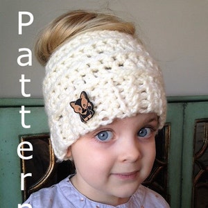 Crochet Pattern Kids Messy Bun Hat, Childs Messy Bun BeanIe, Ponytail Hat, Girls Beanie Messy Bun image 1