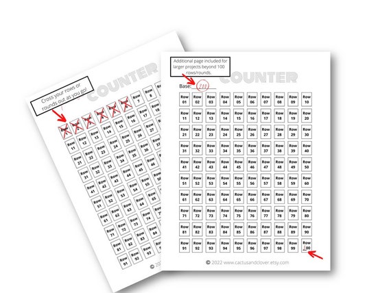 Printable Row Counter for Crochet or Knitting Projects, Printable