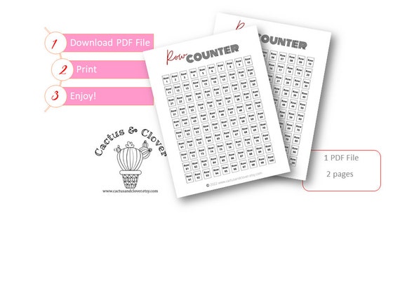 Printable Row Counter for Crochet or Knitting Projects, Printable