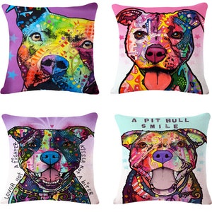 Pitbull Pillow- Pit Bull Pillows - Throw Pillow COVER Pit Bull Pitbull - Pitbull Painting - Pitbull Art - Pitbull Fabric - FREE SHIPPING