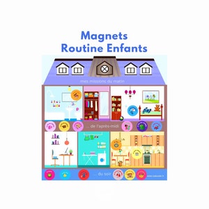 Montessori-inspired Children&#39;s Routines board in the shape of a house with 30 magnets