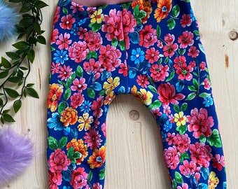 Warm Winter Pants Colorful Flowers Jersey Cotton Plush Plush Organic BIo Alb fabrics 56 62 68 74 80 86 92 98 104 110 122 128