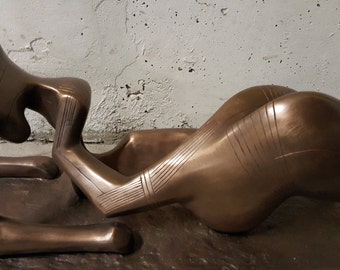Bronze Sculpture signed Henry Moore Reclining Figure: Festival