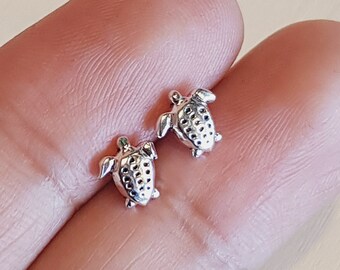 Tiny Sea Turtle Stud Earrings - Sterling Silver Tortoise Jewelry