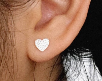 Sterling Silver 925 Heart Stud Earrings - Valentines heart post earrings - Heart Jewelry - Dainty Delicate Minimal Simple Stud Earrings