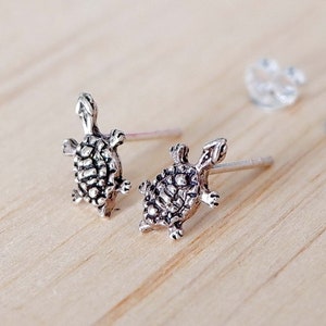 Tiny Sea Turtle Stud Earrings - Sterling Silver Tortoise Jewelry