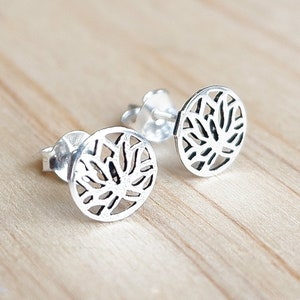 Sterling Silver Lotus Stud Earrings – Tiny Floral Earrings