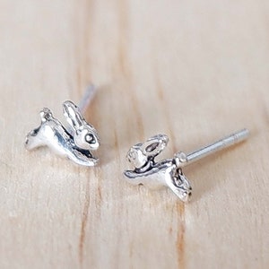 925 Sterling Silver Tiny Bunny Earrings Studs Minimalist Rabbit - Easter Bunny Post Cartilage Earrings -Cute Animal Lover Rabbit Pet Jewelry