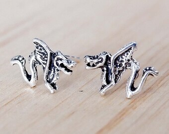 Sterling Silver Dragon Stud Earrings, Viking Jewelry