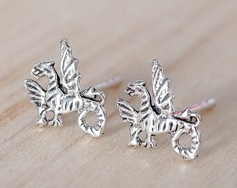Sterling Silver Tiny Dragon Stud Earrings, Viking Jewelry
