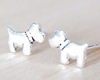 Tiny Cute Scottie Terrier Stud Earrings - 925 Sterling Silver - Dog Lover Earrings - Scottish Terrier Puppy Stud Earrings -Pet Lover Jewelry