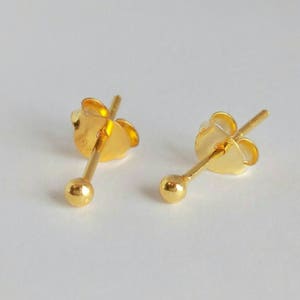 Tiny gold 2mm ball stud earrings - 925 Sterling silver - ball stud earrings - gold plated dot earrings - cartilage earrings - helix studs