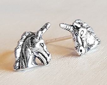 Unicorn Stud Earrings, Sterling Silver Majestic Unicorn horse Animal Post Earrings, Dainty Delicate Cute Minimal Unicorn Ear Stud Jewelry