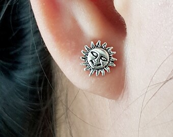 Tiny Sun Stud Earrings – 925 Sterling Silver Boho Jewelry