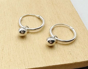 Tiny Ball Hoop Earrings - 4mm Ball Drop Earrings - Dot Hoop Earrings - Ball Huggie Hoop Earrings - Hoop Earrings with Ball Charm Earrings