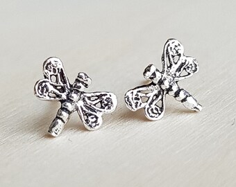 Tiny Dragonfly Stud Earrings – 925 Sterling Silver Insect Posts