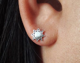 Tiny Sun Stud Earrings – Sterling Silver Boho Cartilage Jewelry
