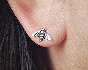 Tiny Bee Stud Earrings - 925 Sterling Silver - Honey Bee Stud Earrings - Silver Bee Jewelry - Animal Jewelry - Cartilage Helix Stud Earrings