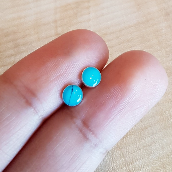 925 Sterling Silver - Tiny Turquoise stud earrings - 5mm Turquoise earrings - Cartilage helix stud, Tiny boho stud earrings, Minimal jewelry