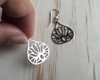Sterling Silver Lotus Flower Dangle Earrings – Yoga Jewelry