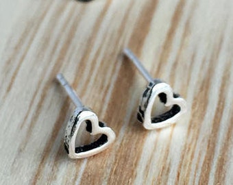 Tiny Cute Heart Stud Earrings - 925 Sterling Silver - Valentine Earrings - Heart Jewelry - Small Heart Earrings - Cartilage Helix Earrings