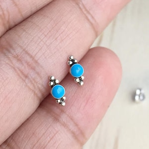 Tiny Turquoise Sterling Silver Stud Earrings – Boho Cartilage Jewelry image 2