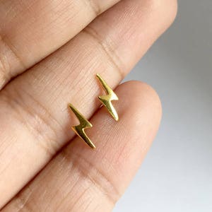 Tiny Gold Thunder Bolt Stud Earrings - 925 Sterling Silver - lightning bolt earrings - lightning earrings - cartilage earrings - Helix Studs