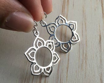 Lotus Flower Dangle Earrings - Lotus Flower Pendant - Lotus Flower Necklace - Boho Jewelry - 925 Sterling Silver - Flower Earrings