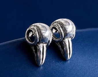 Raven Skull Stud Earrings Sterling Silver 925 - Tiny Bird Skull Studs - Gothic Earrings - Dark Jewelry
