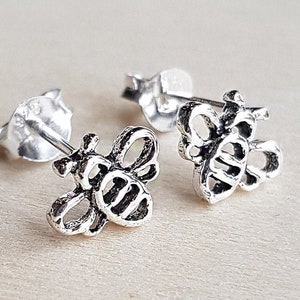 Dainty Honey Bee Stud Earrings - 925 Sterling Silver - Small Bee Earrings - Animal Earrings - Insect Earrings - Cartilage Helix Earrings