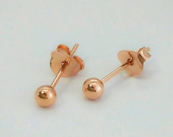 3mm Rose Gold Ball stud earrings - 925 Sterling Silver - Dainty stud earrings -tiny ball stud earrings - cartilage stud earrings - Delicate