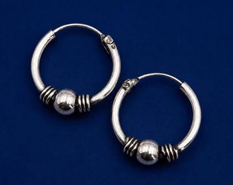 Sterling Silver Bali Hoop Earrings - 12mm Boho Hoop Earrings - Tribal Silver Hoops - Minimalist Everyday Jewelry