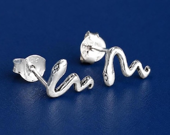 Tiny Snake Stud Earrings Sterling Silver - Serpent Jewelry