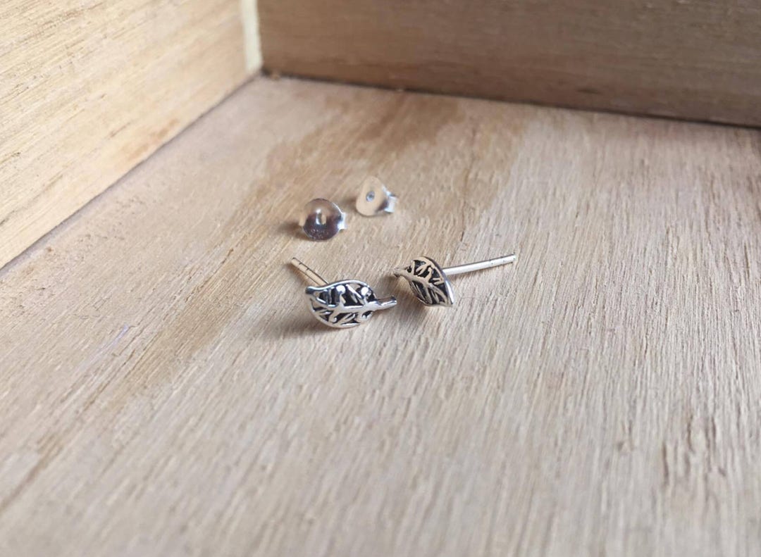 925 Sterling Silver Leaf Stud Earrings minimalist Earrings Simple ...