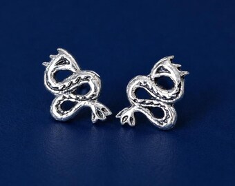 Tiny Dragon Stud Earrings Sterling Silver 925 - Celtic Dragon Earrings - Fantasy Studs - Mythical Creature Jewelry