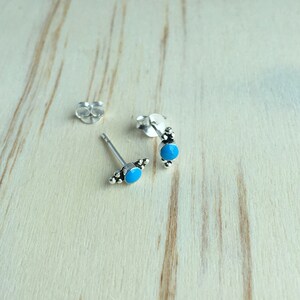 Tiny Turquoise Sterling Silver Stud Earrings – Boho Cartilage Jewelry image 3