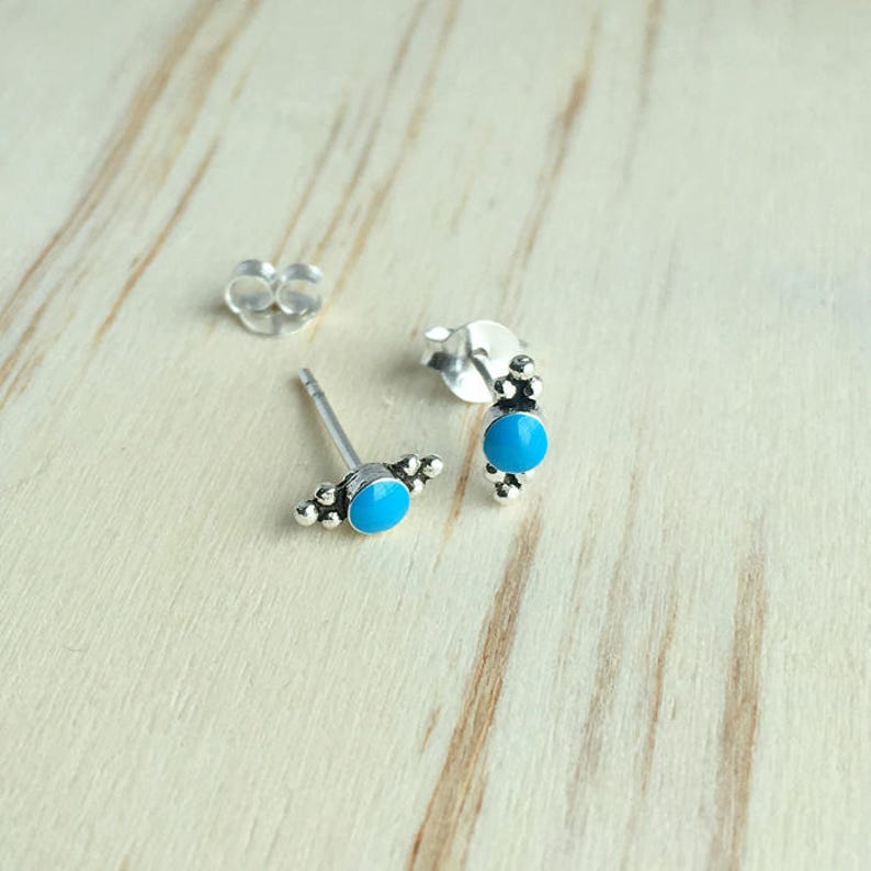 Tiny Turquoise Sterling Silver Stud Earrings – Boho Cartilage Jewelry image 4