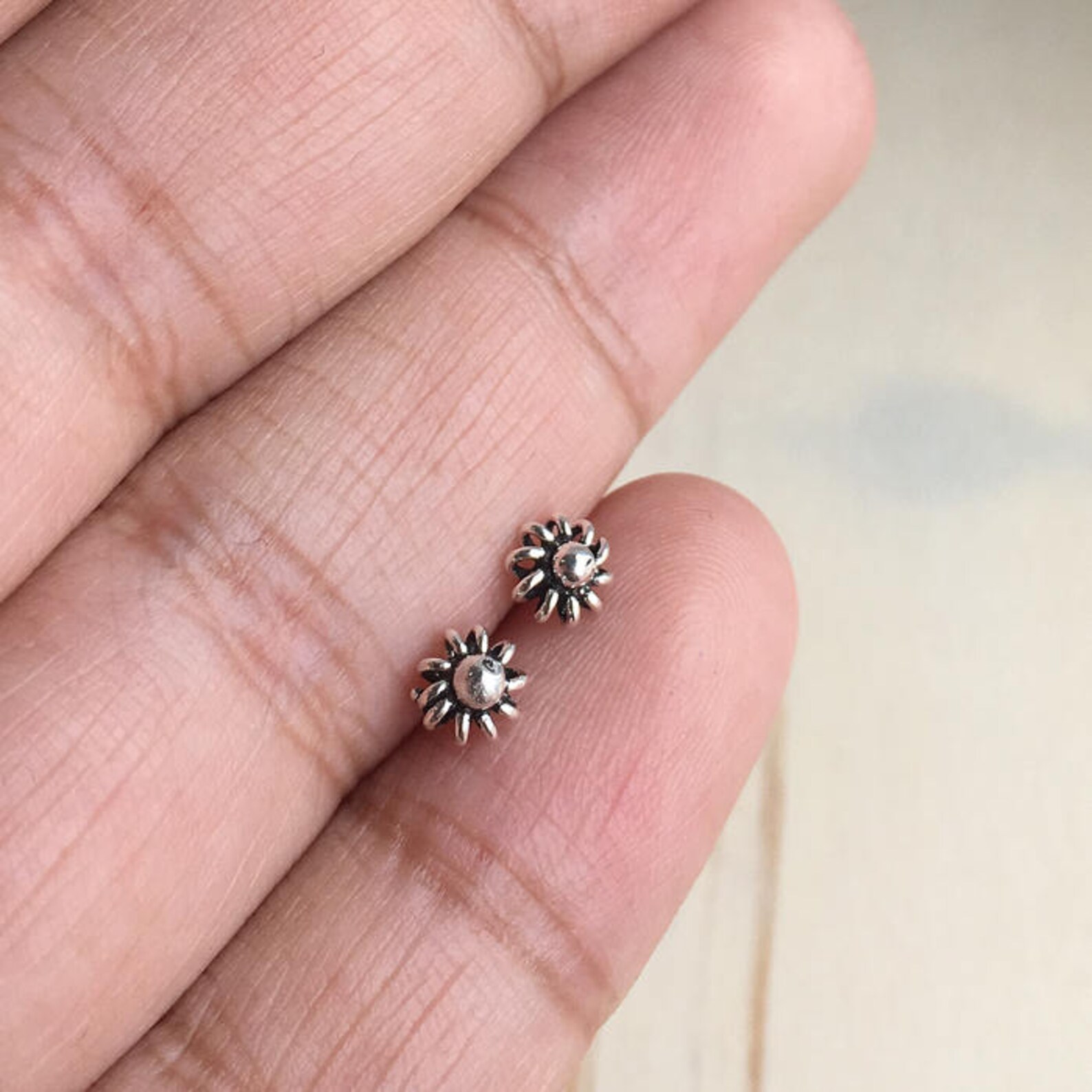 Tiny Boho Stud Earrings 925 Sterling Silver Bohemian Etsy