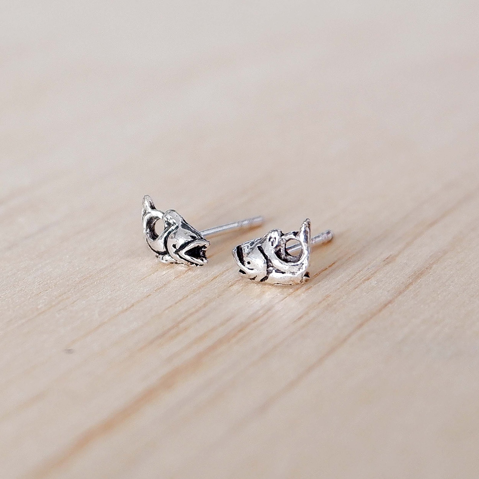Tiny Fish Stud Earrings 925 Sterling Silver Tiny Fish Etsy