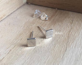 4mm 925 Silver Tiny Square Stud Earrings - Shape Earrings - Minimal Jewelry - Geometric Earrings - Square Post Earrings - Cartilage Studs