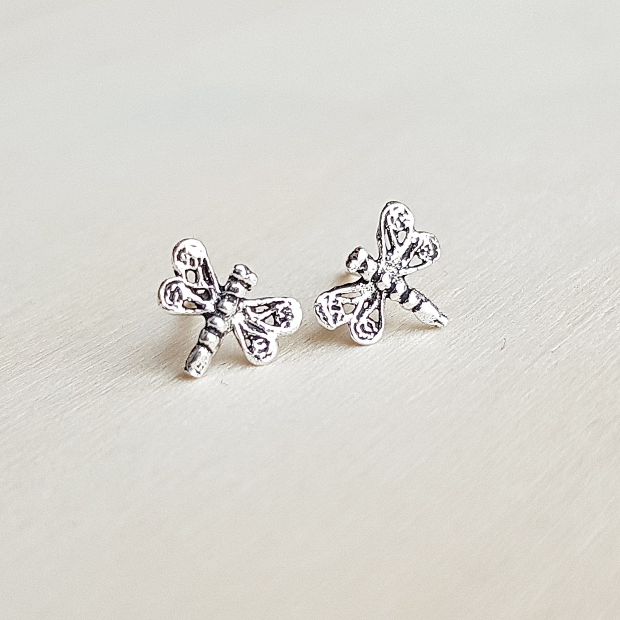 Dragonfly stud earrings 925 Sterling Silver Insect stud | Etsy