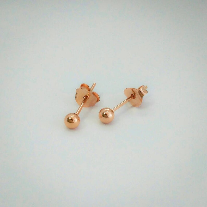 3mm Rose Gold Ball Stud Earrings 925 Sterling Silver Etsy