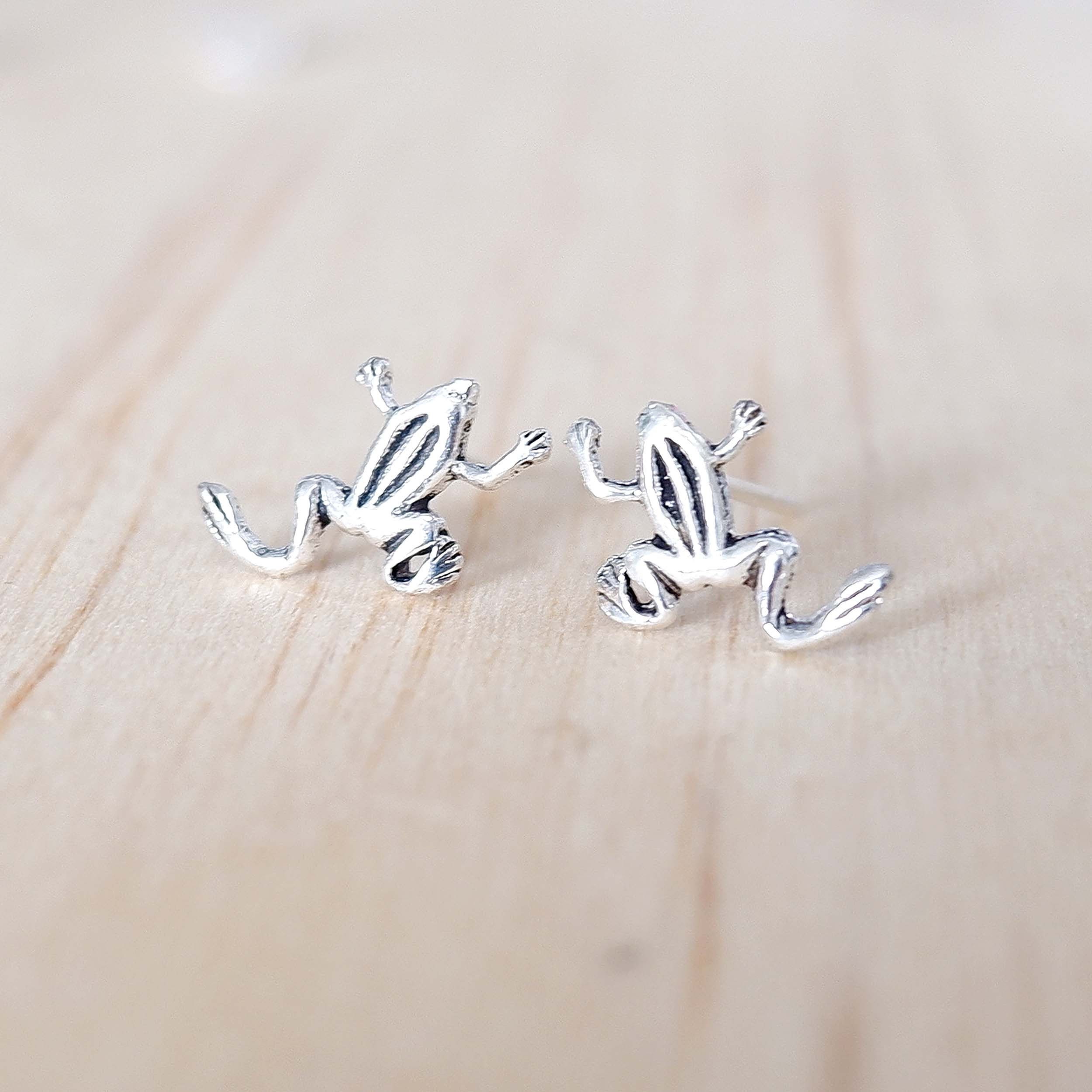 Stud Earrings Frog Ear Jacket Tiny Frog Stud Earrings 925 Sterling