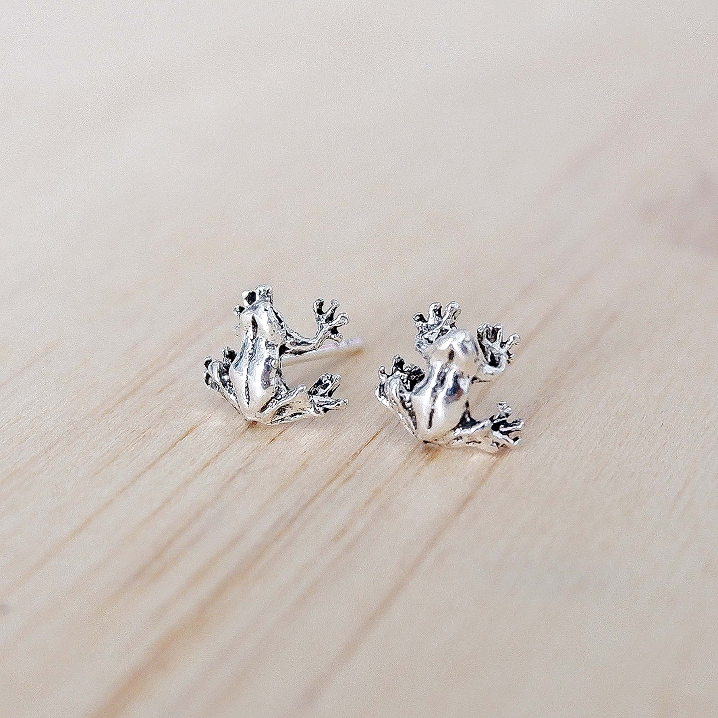 Tiny Frog Stud Earrings 925 Sterling Silver Toad Earrings Etsy