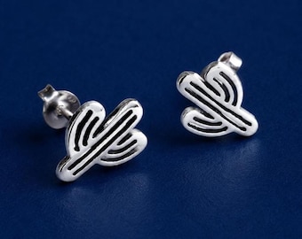 Sterling Silver Cactus Stud Earrings - Tiny Desert Boho Studs